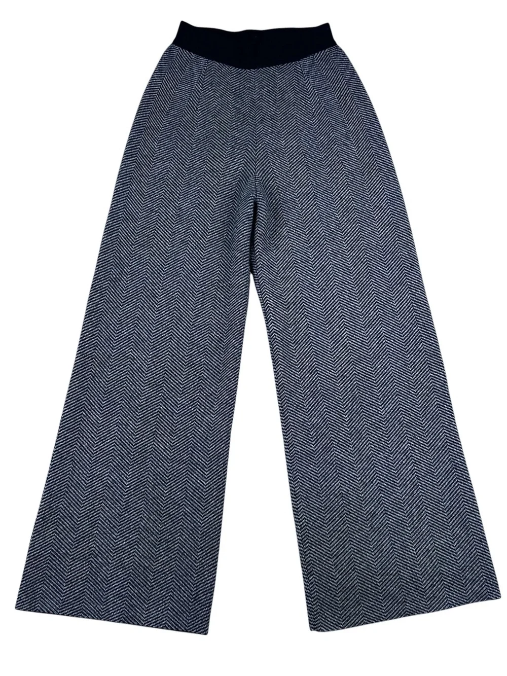 100% Cashmere Herringbone Wide Leg Pants Womens L Sheng Tang Peony Minimalist